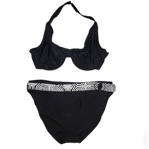 Bikini Bay Swimsuit Black Underwire Bra Black Zebra Waistband High Bottoms Large